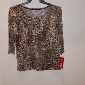 NWT! Animal print 3/4 sleeve blouse w/gold sequins